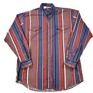 Mens Roper Rodeo Blue Western Shirt Long Sleeve Button Up Striped Red Blue 2XL